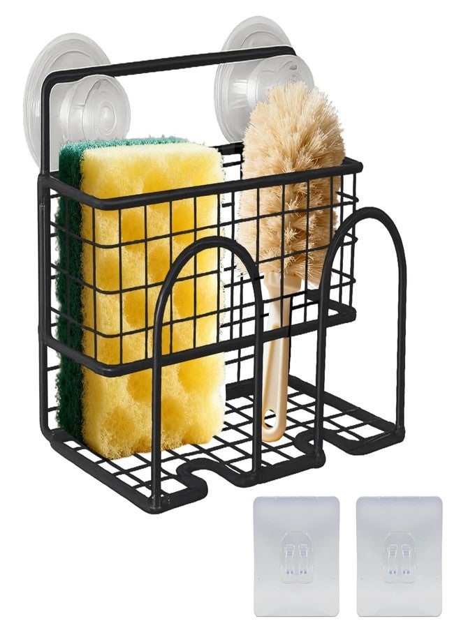 Frayot Sponge Holder for Kitchen Sink, Sink Organizer with 2 Installation Methods, Mesh Design for Sponge, Dish Brush, Scrubber, and Sink Stopper (Black-Small) - Image 1